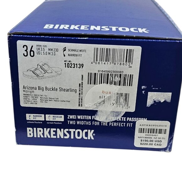 Birkenstock Arizona Big Buckle Shearling Sandals, Midnight Blue, Narrow, 36/5 - Picture 3 of 8